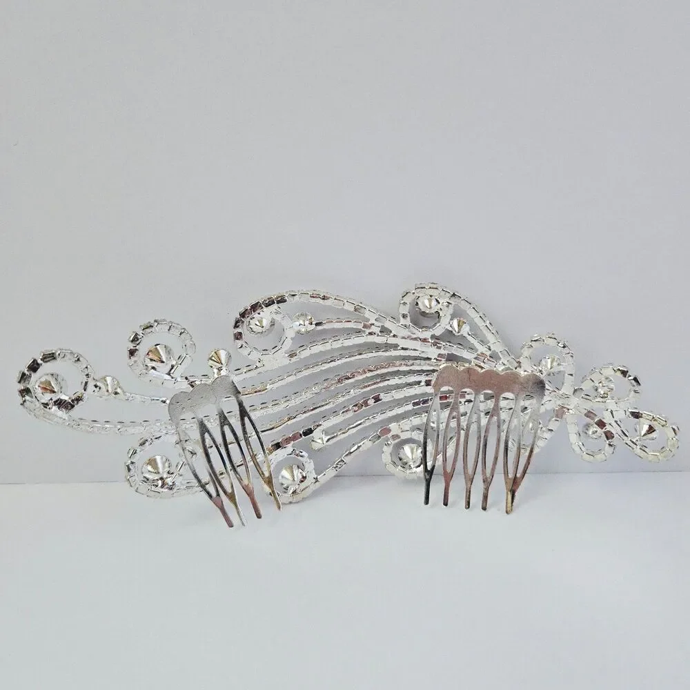 Aurora Borealis Bridal Hair Comb Rhinestone Silver Tone Wedding Formal Prom